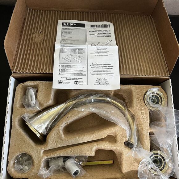 Moen T920P Kingsley Two-Handle High Arc‎ Roman Tub Faucet Polished Brass New